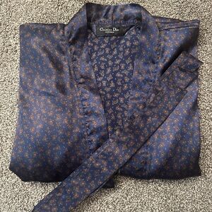 Dior Navy and Gold Paisley Robe for Men